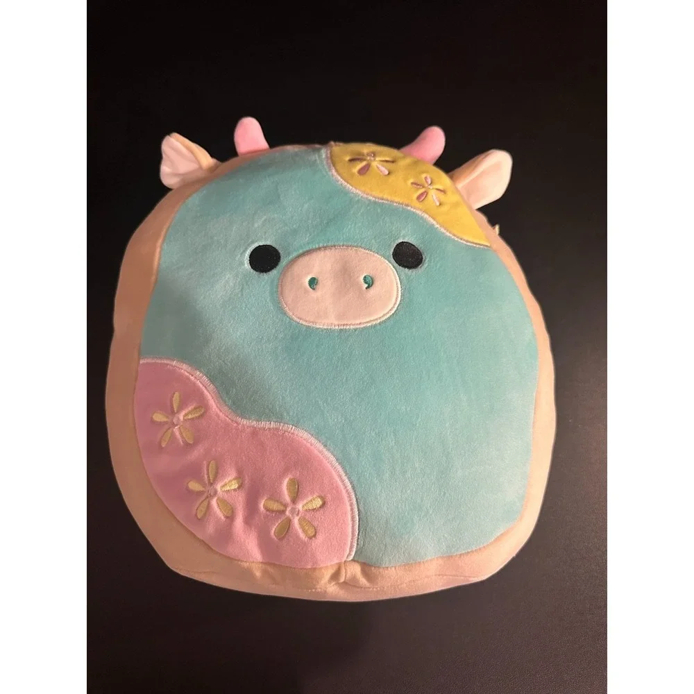 Squishmallows Original Cornelius The Cow 12in Easter Plush Teal Pink Tan Floral
